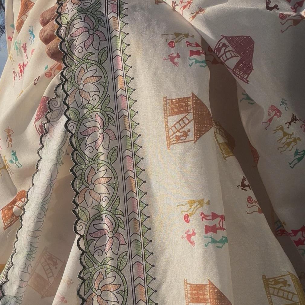 White Cotton Handloom Block Printed Saree