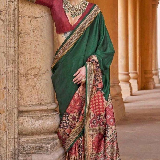 Silk Saree with Exclusive Ajrakh Print & Croma Finish