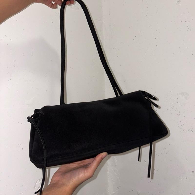 Y2K Suede Shoulder Bag with Bow & Pom Pom Charm