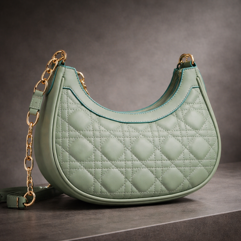 Zoya - Quilted PU Leather Shoulder Bag – Gold Chain Handle & Topstitching