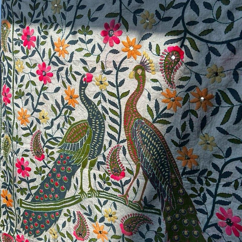 Motifs of Punjab Hand Embroidered Phulkari Dupatta Chanderi Silk Pure