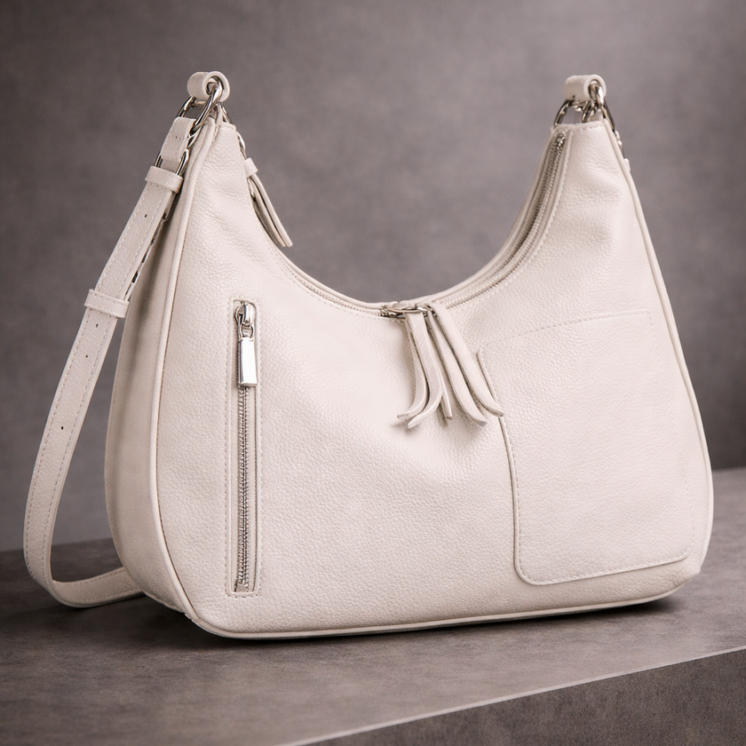 Vanya - Pure Cowhide Leather Bag with Strap and Zipper Detailing - Cowhide Leather