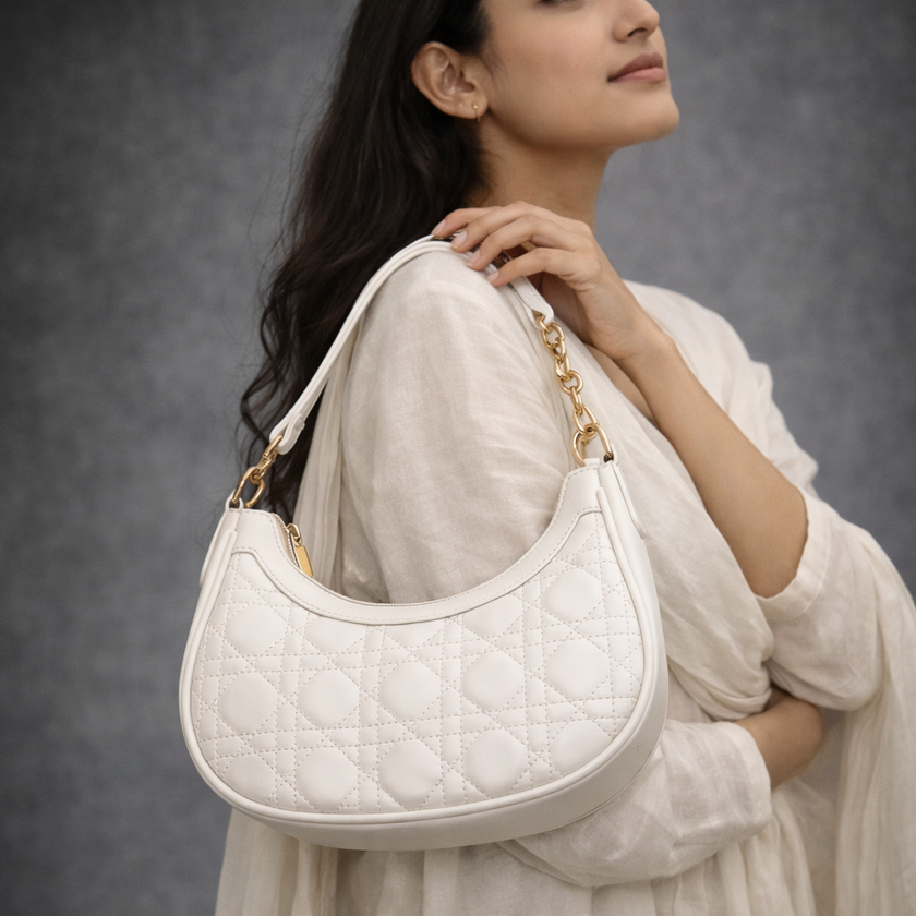 Zoya - Quilted PU Leather Shoulder Bag – Gold Chain Handle & Topstitching