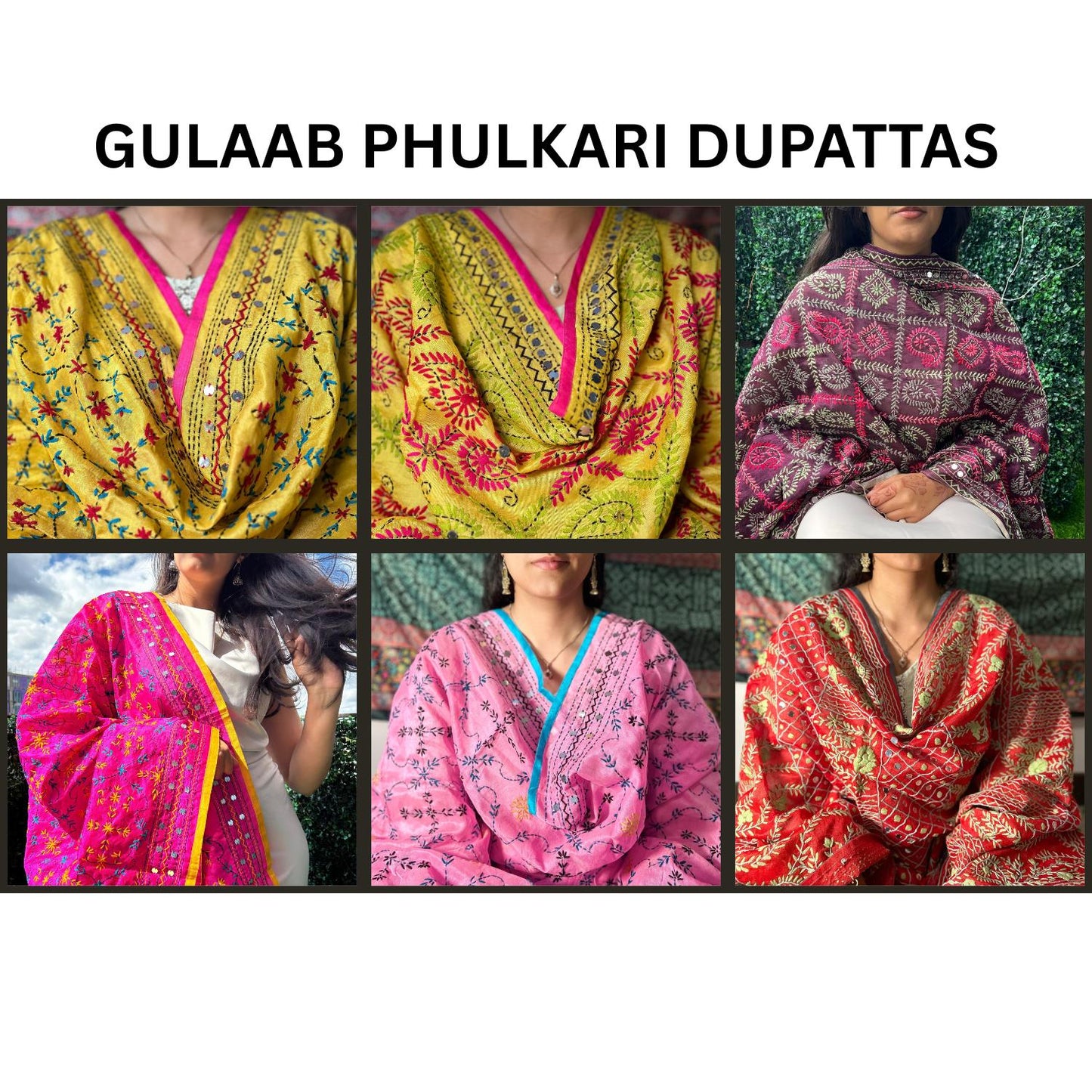 Phulkari Dupatta  Hand-Embroidered Chanderi Silk 2.1m x 1m