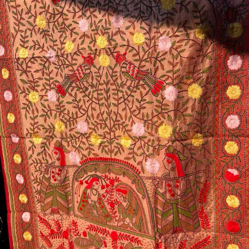 Motifs of Punjab Hand Embroidered Phulkari Dupatta Chanderi Silk Pure