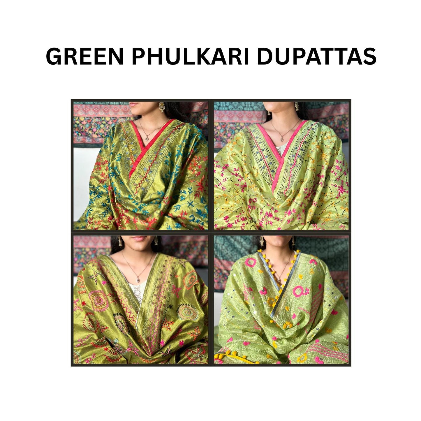 Phulkari Dupatta  Hand-Embroidered Chanderi Silk 2.1m x 1m