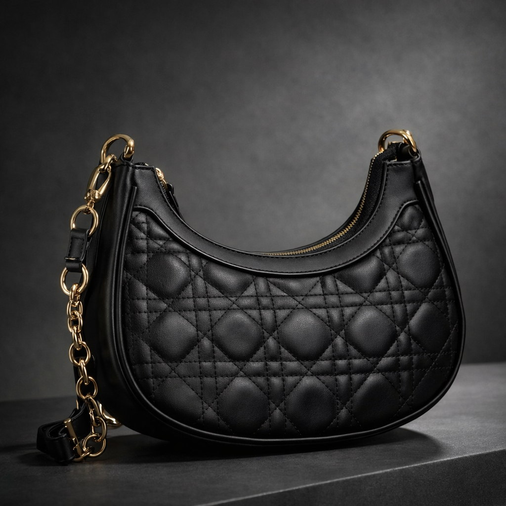 Zoya - Quilted PU Leather Shoulder Bag – Gold Chain Handle & Topstitching