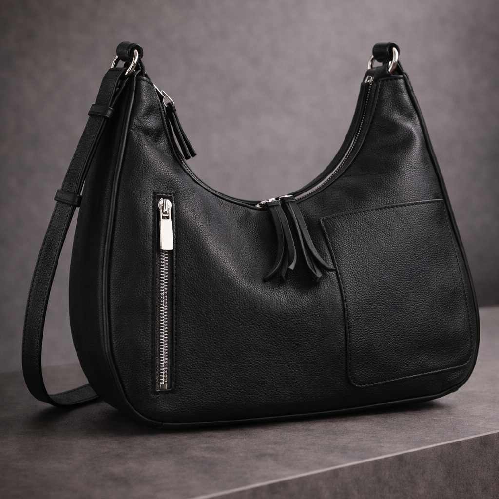 Vanya - Pure Cowhide Leather Bag with Strap and Zipper Detailing - Cowhide Leather
