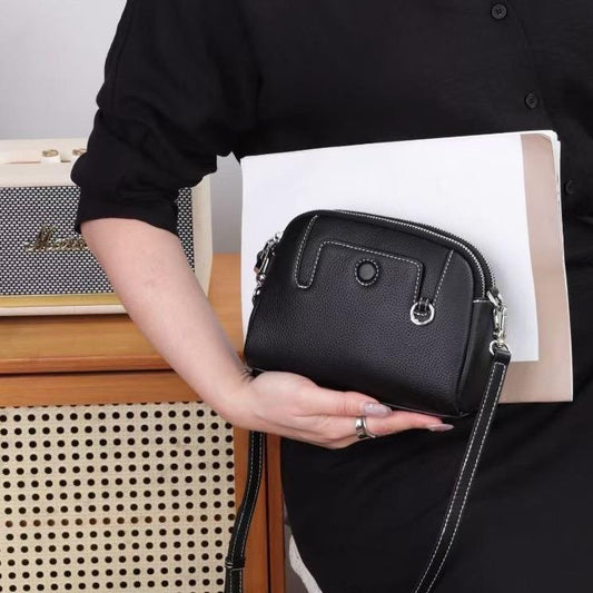 Cowhide Leather Crossbody Bag – Cute & Compact (19×14×7 cm)