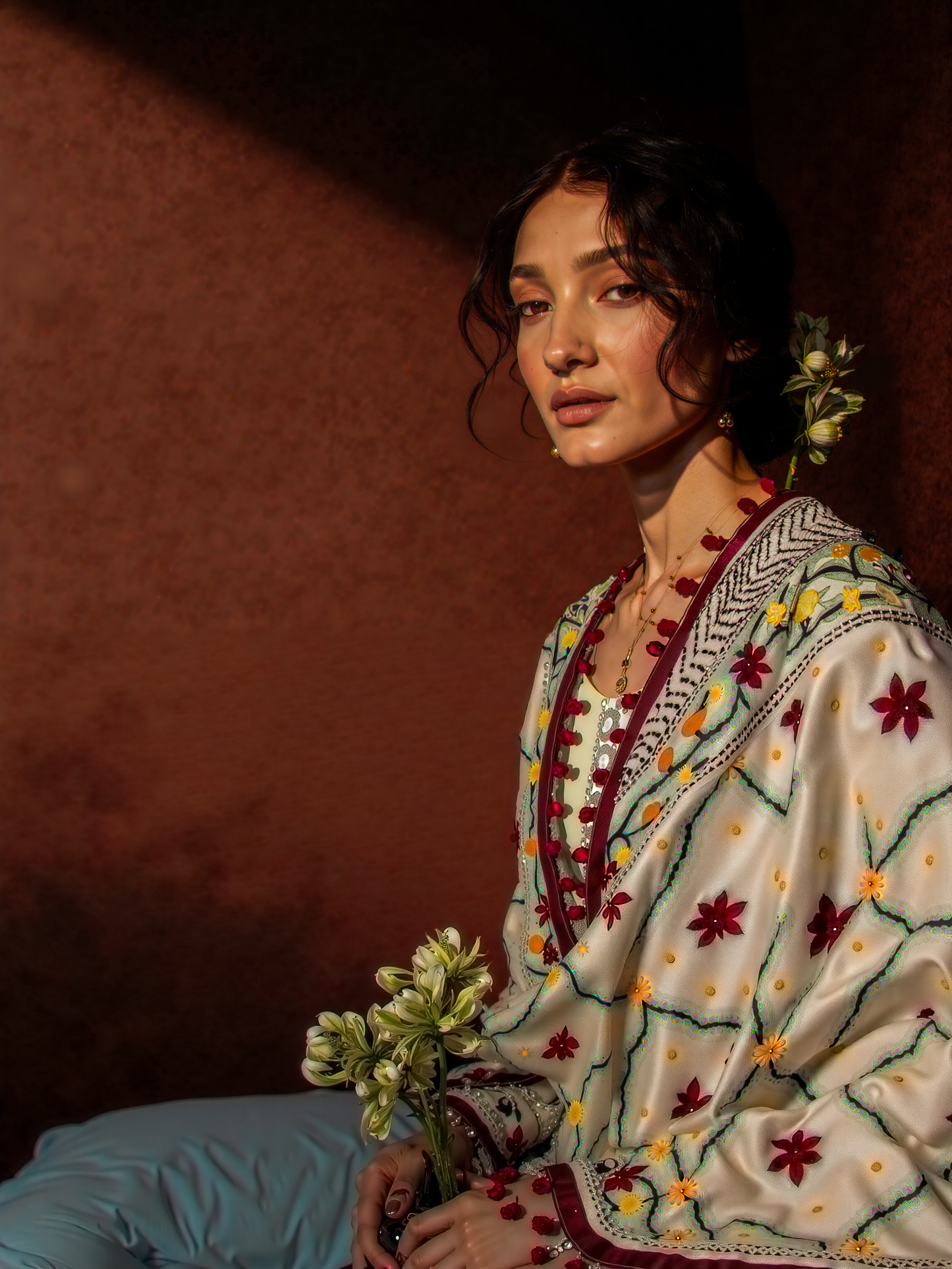 Phulkari Dupatta  Hand-Embroidered Chanderi Silk 2.1m x 1m