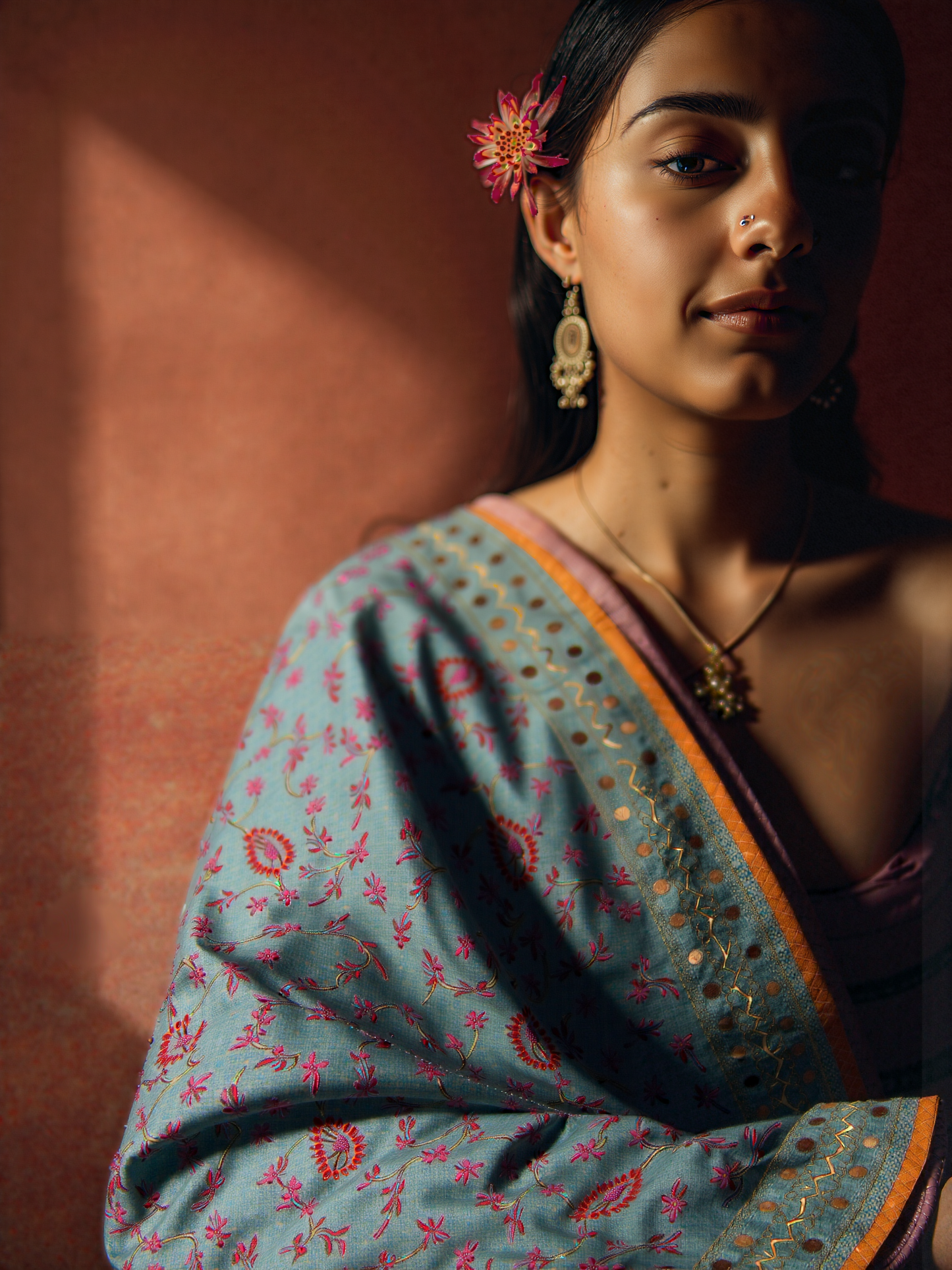 Phulkari Dupatta  Hand-Embroidered Chanderi Silk 2.1m x 1m