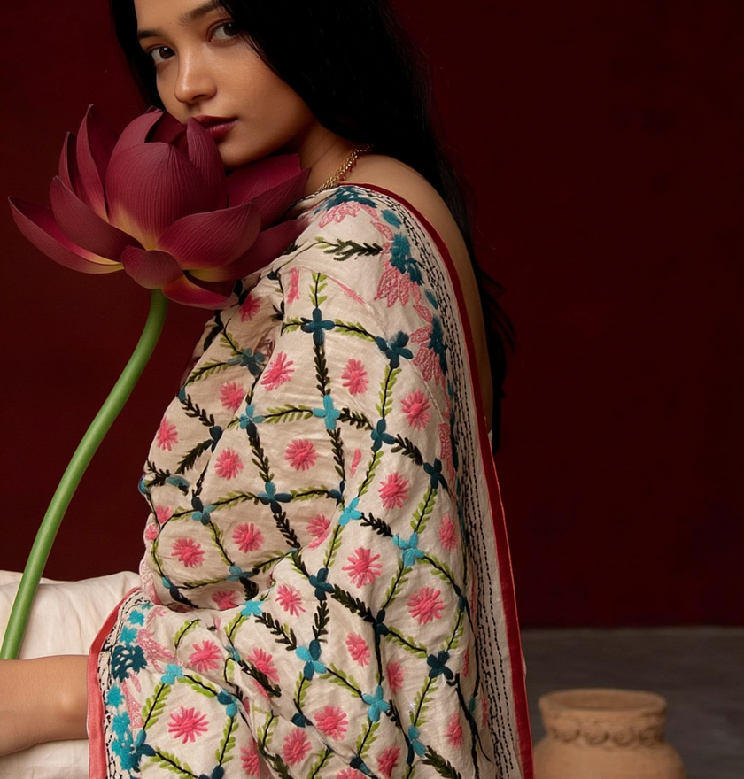 Chanderi Silk Phulkari Dupatta