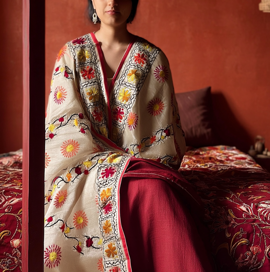 Chanderi Silk Phulkari Dupatta