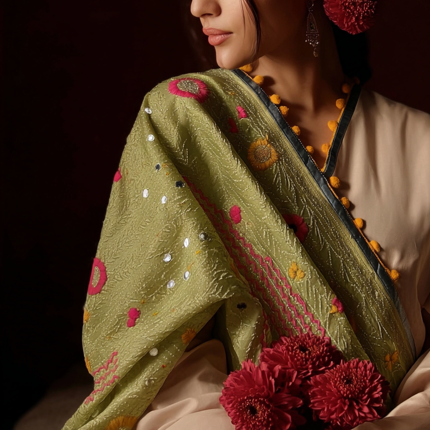 Chanderi Silk Phulkari Dupatta