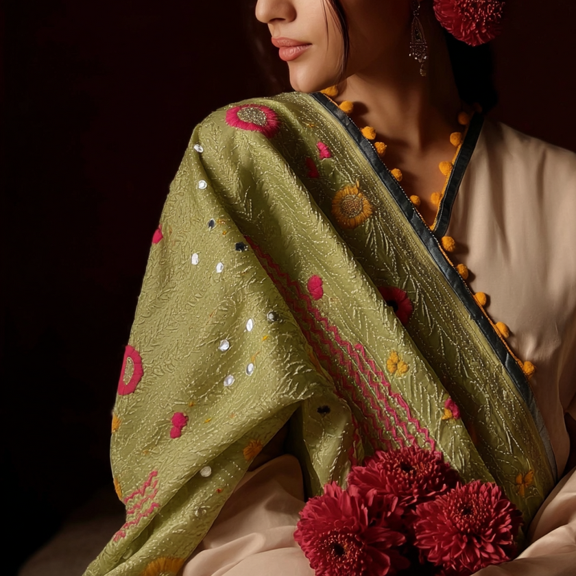 Chanderi Silk Phulkari Dupatta