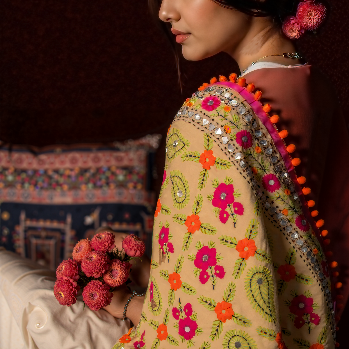 Chanderi Silk Phulkari Dupatta
