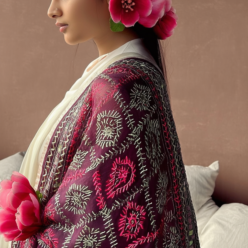 Chanderi Silk Phulkari Dupatta