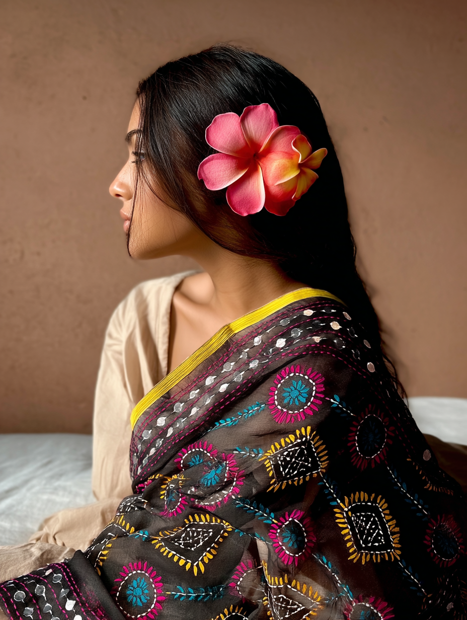 Phulkari Dupatta  Hand-Embroidered Chanderi Silk 2.1m x 1m