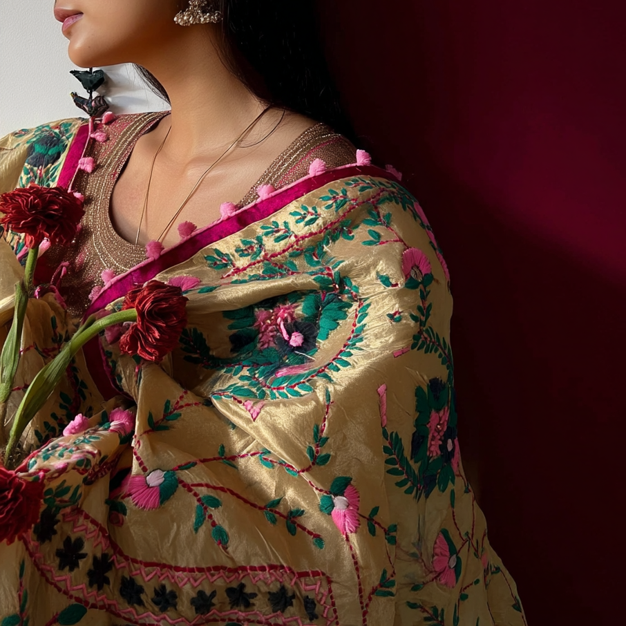 Chanderi Silk Phulkari Dupatta