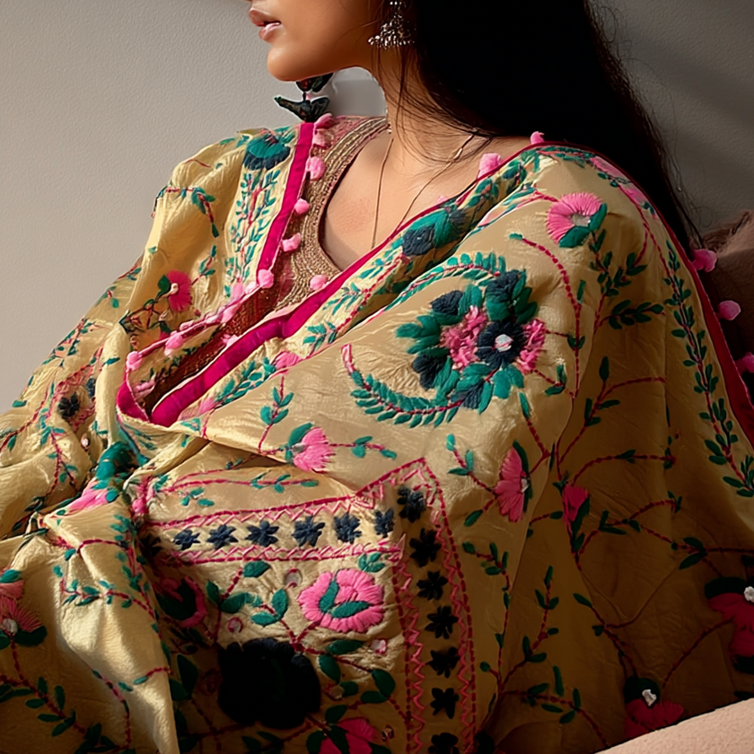 Chanderi Silk Phulkari Dupatta