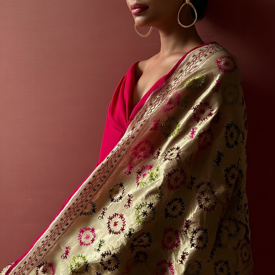 Chanderi Silk Phulkari Dupatta