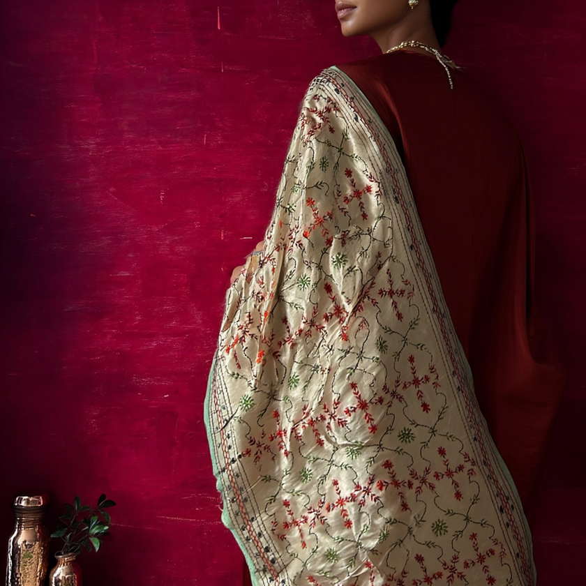 Chanderi Silk Phulkari Dupatta