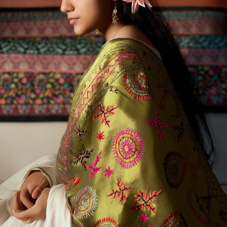 Chanderi Silk Phulkari Dupatta