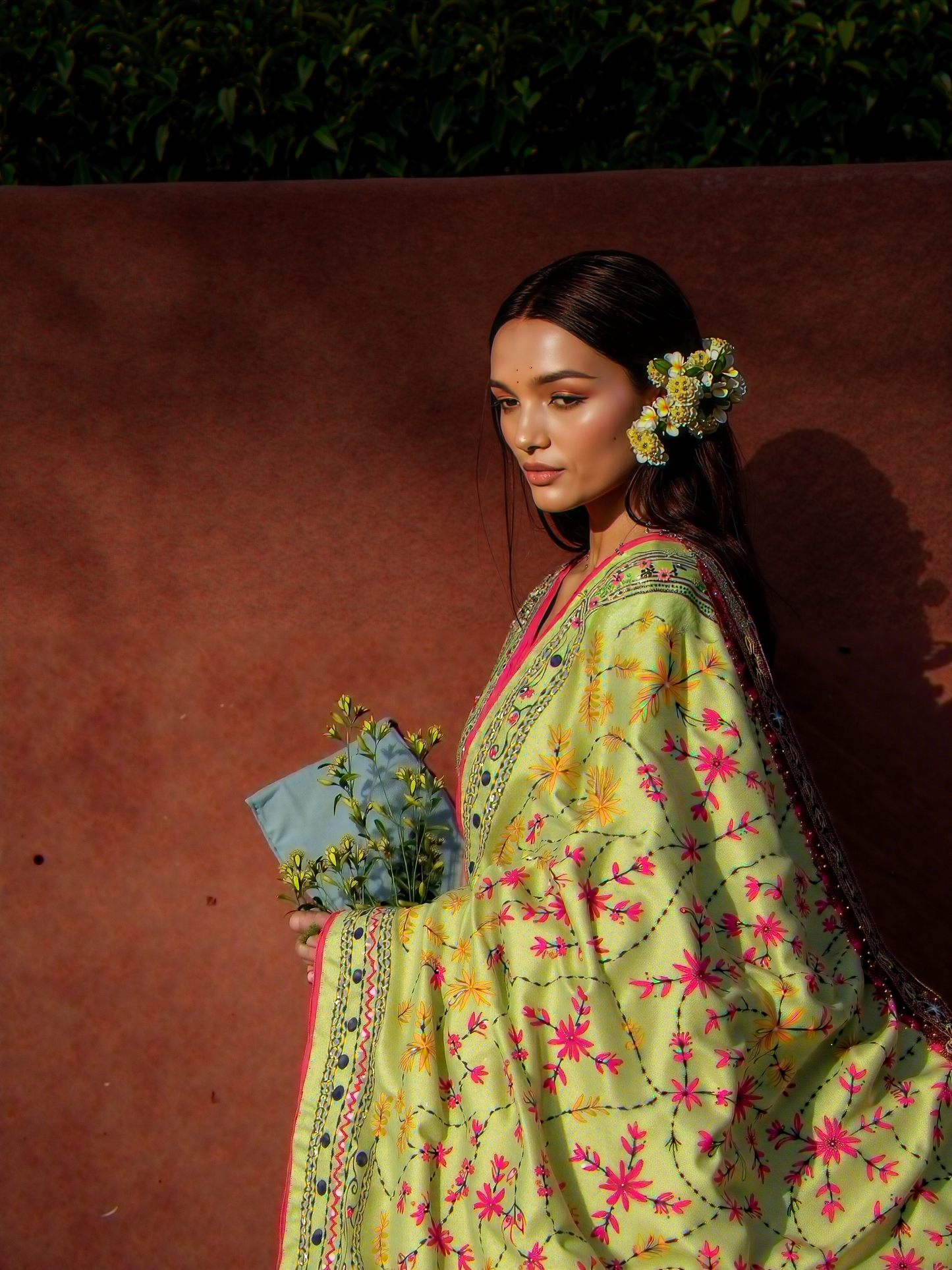 Phulkari Dupatta  Hand-Embroidered Chanderi Silk 2.1m x 1m