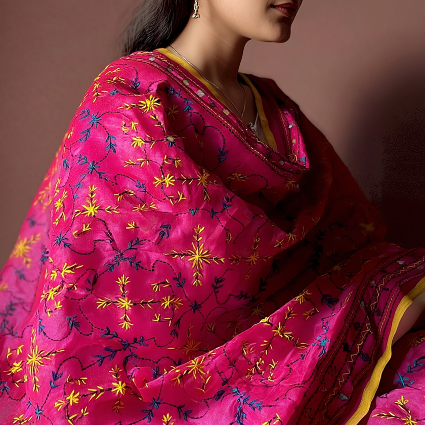 Chanderi Silk Phulkari Dupatta
