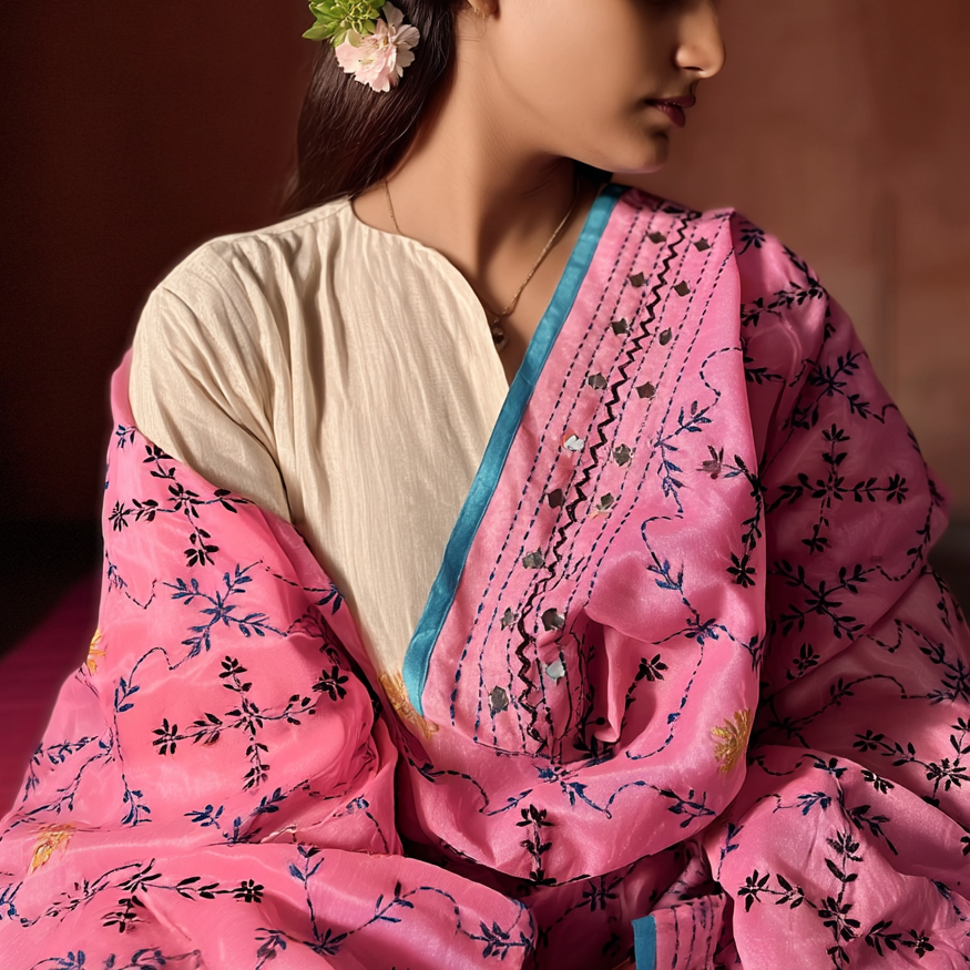 Chanderi Silk Phulkari Dupatta