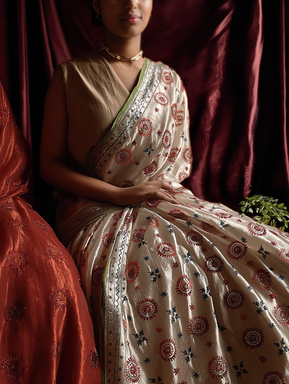 Phulkari Dupatta  Hand-Embroidered Chanderi Silk 2.1m x 1m