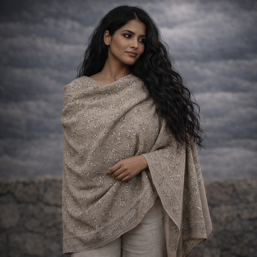 Kashmiri Wool Shawl – Hand-Embroidered, Luxury Pashmina Wrap