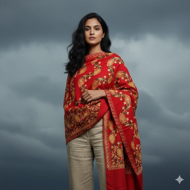 Kashmiri Wool Shawl – Hand-Embroidered, Luxury Pashmina Wrap