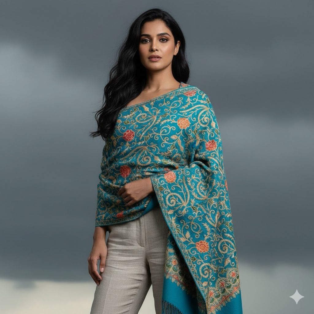Kashmiri Wool Shawl – Hand-Embroidered, Luxury Pashmina Wrap