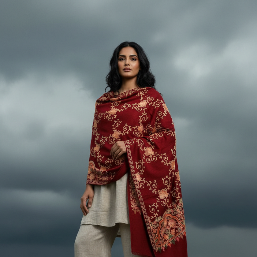 Kashmiri Wool Shawl – Hand-Embroidered, Luxury Pashmina Wrap