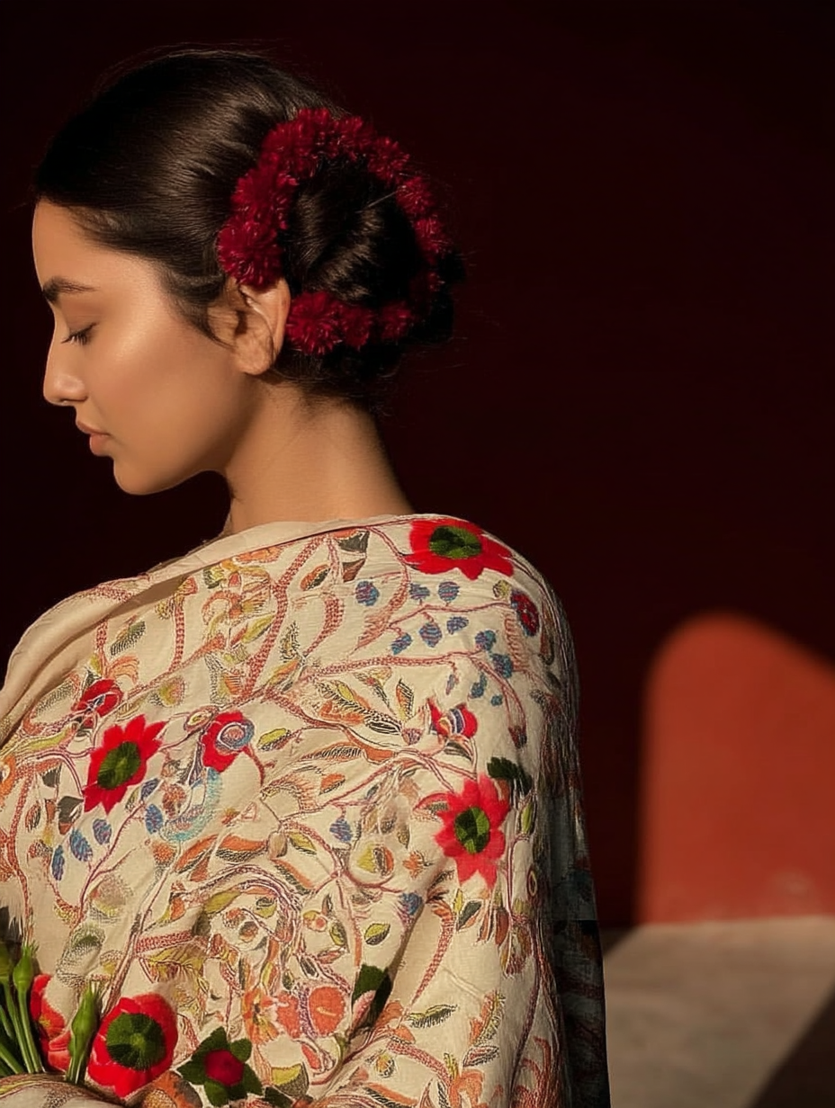 Motifs of Punjab Hand Embroidered Phulkari Dupatta Chanderi Silk Pure