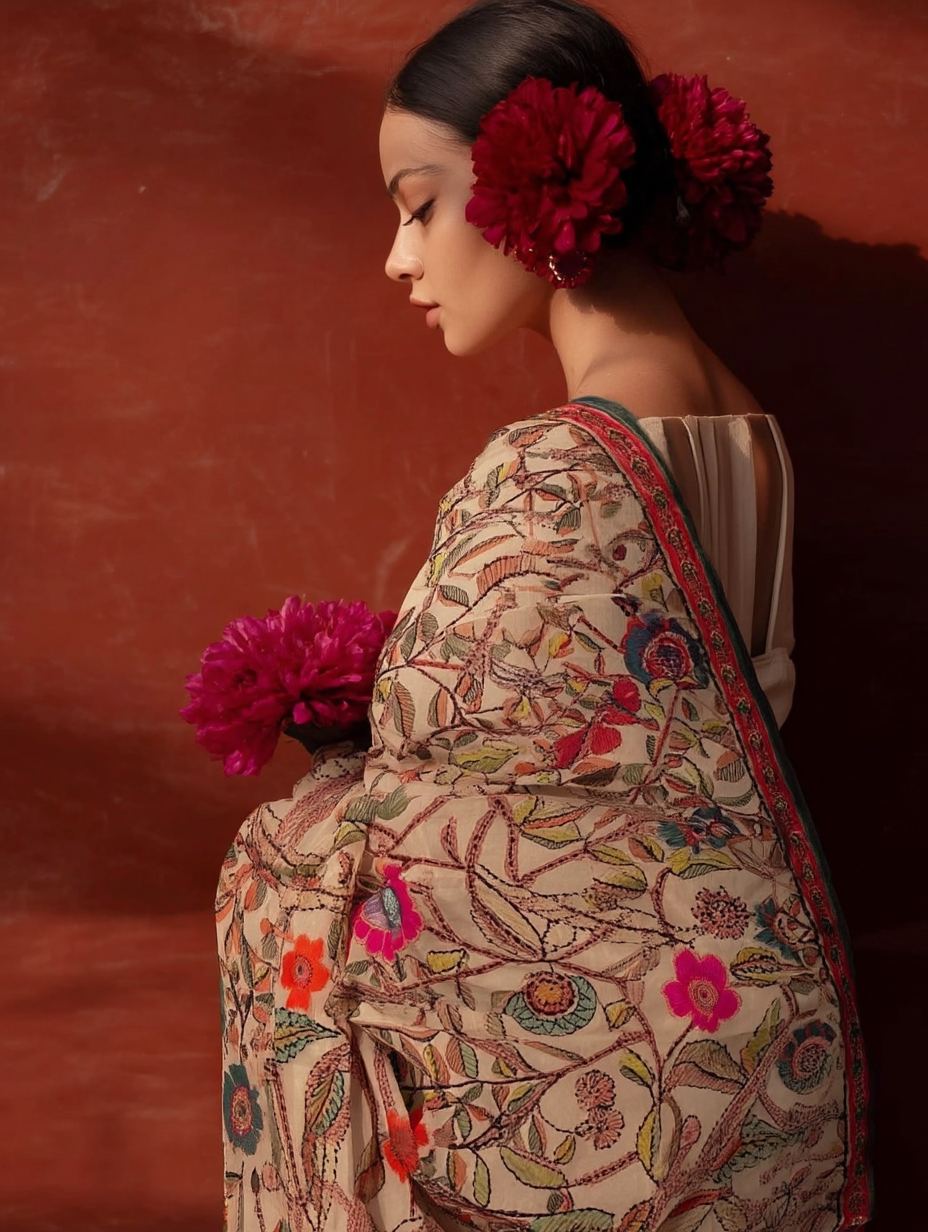 Motifs of Punjab Hand Embroidered Phulkari Dupatta Chanderi Silk Pure