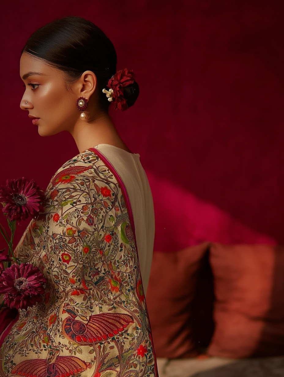 Motifs of Punjab Hand Embroidered Phulkari Dupatta Chanderi Silk Pure