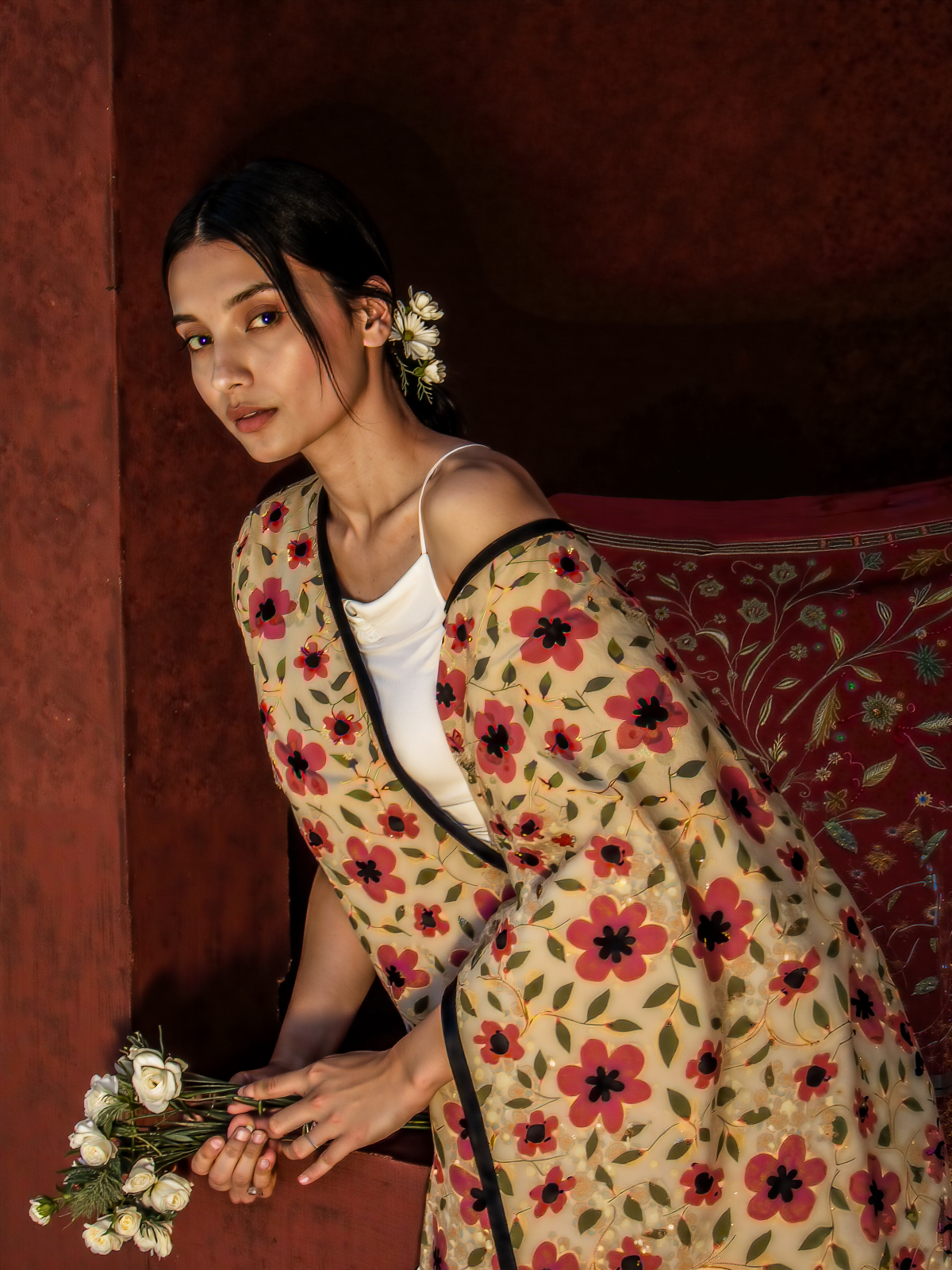 Motifs of Punjab Hand Embroidered Phulkari Dupatta Chanderi Silk Pure