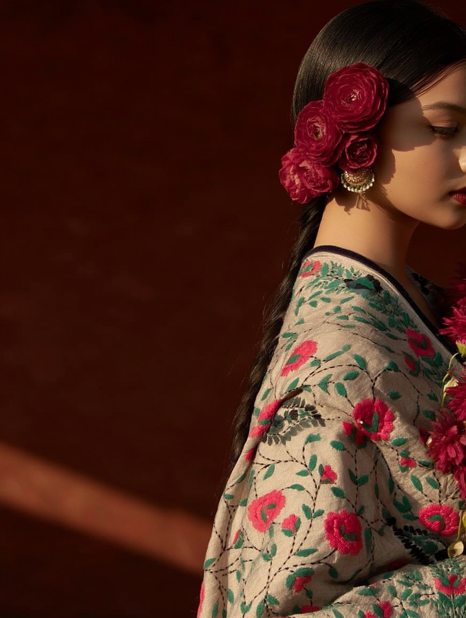 Motifs of Punjab Hand Embroidered Phulkari Dupatta Chanderi Silk Pure