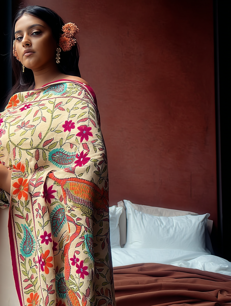 Motifs of Punjab Hand Embroidered Phulkari Dupatta Chanderi Silk Pure