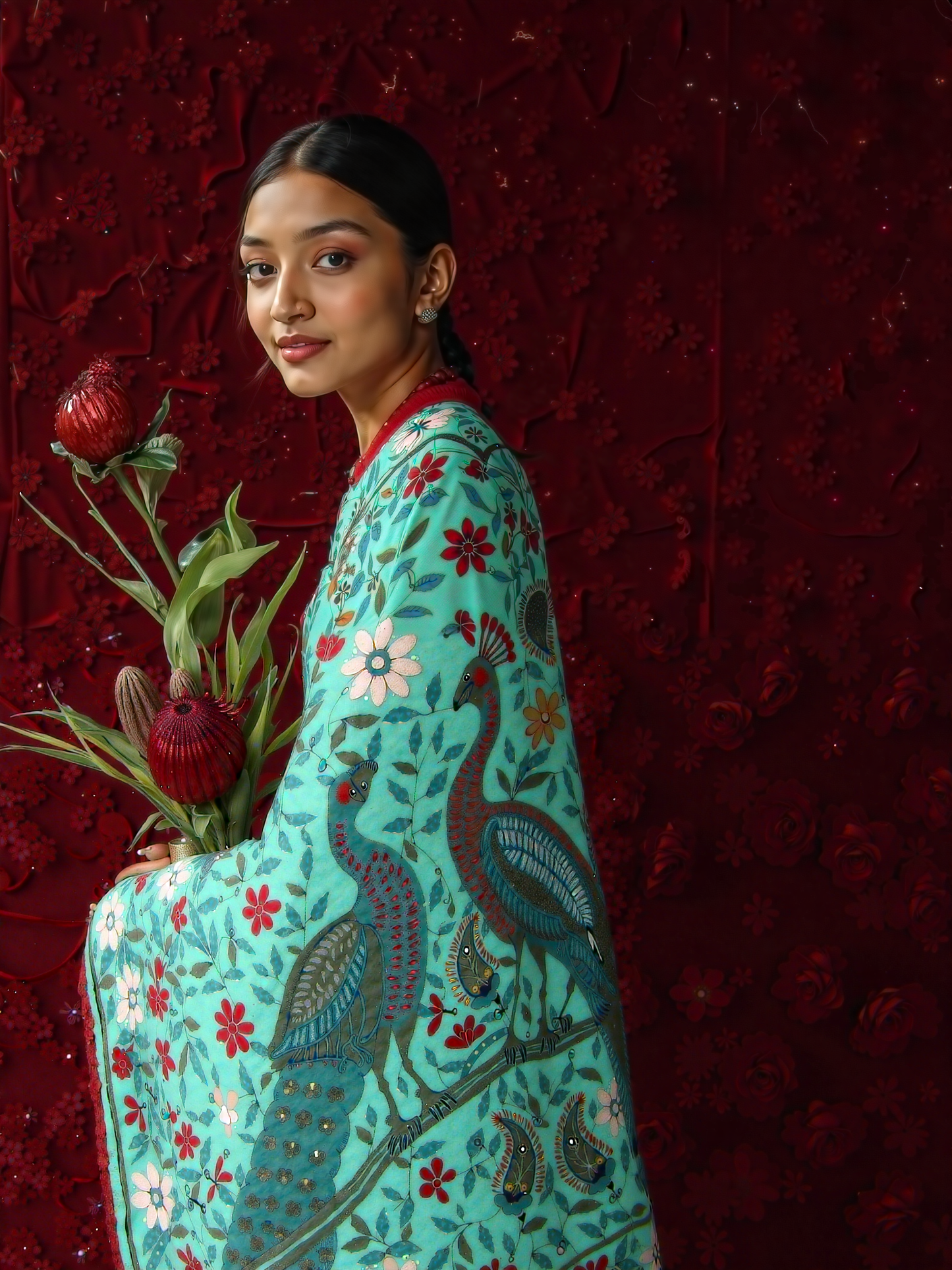 Motifs of Punjab Hand Embroidered Phulkari Dupatta Chanderi Silk Pure