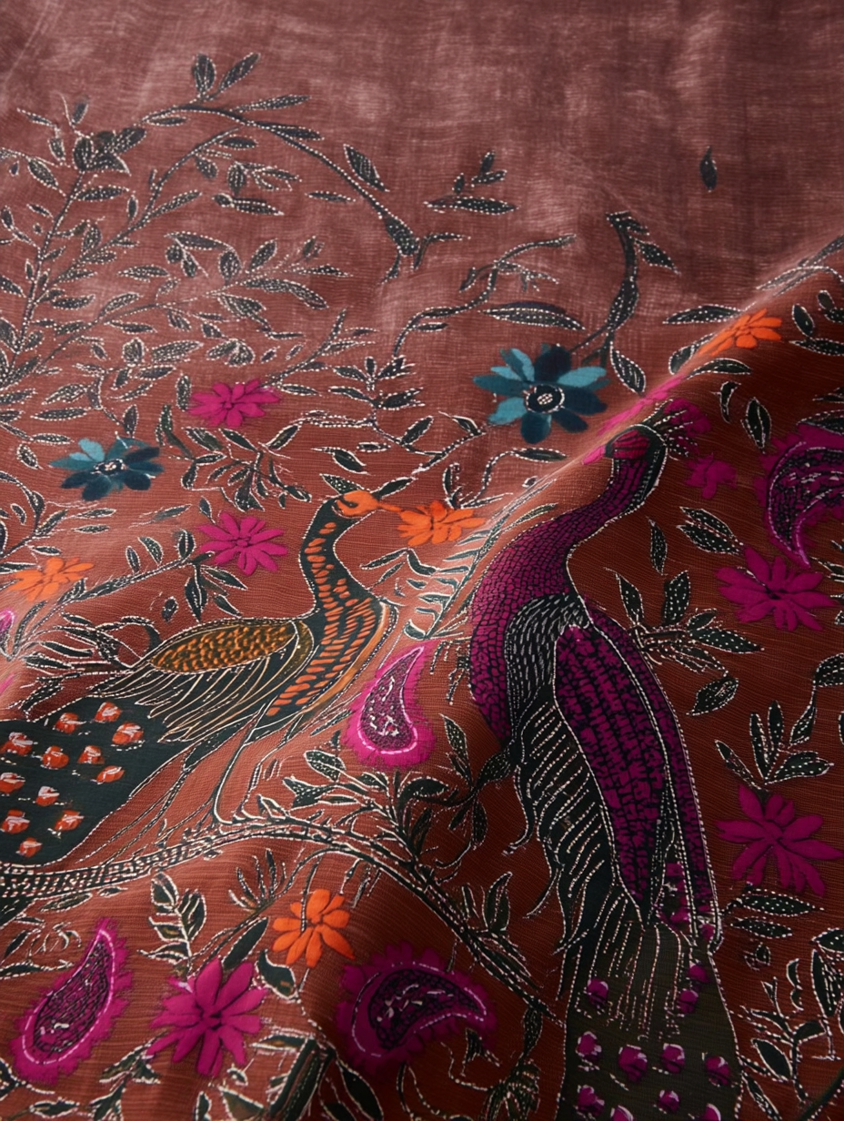 Motifs of Punjab Hand Embroidered Phulkari Dupatta Chanderi Silk Pure