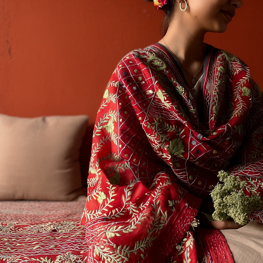 Chanderi Silk Phulkari Dupatta