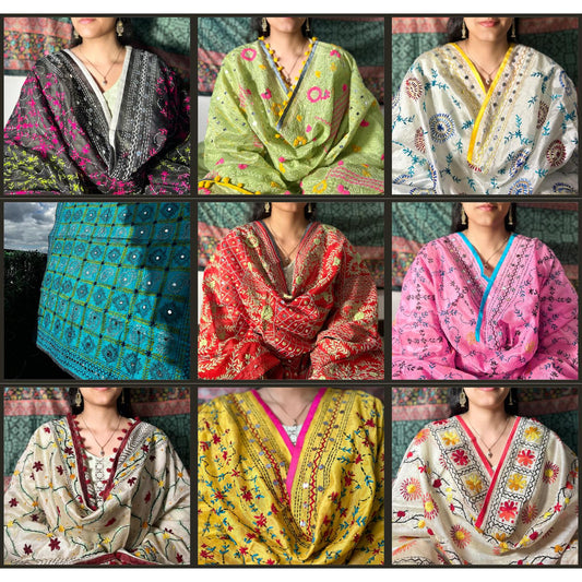 Phulkari Dupatta  Hand-Embroidered Chanderi Silk 2.1m x 1m