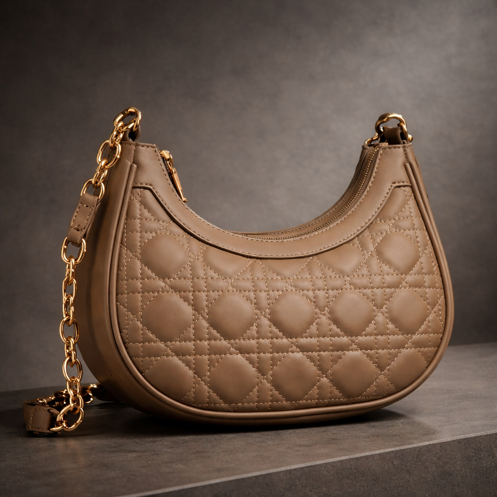 Zoya - Quilted PU Leather Shoulder Bag – Gold Chain Handle & Topstitching
