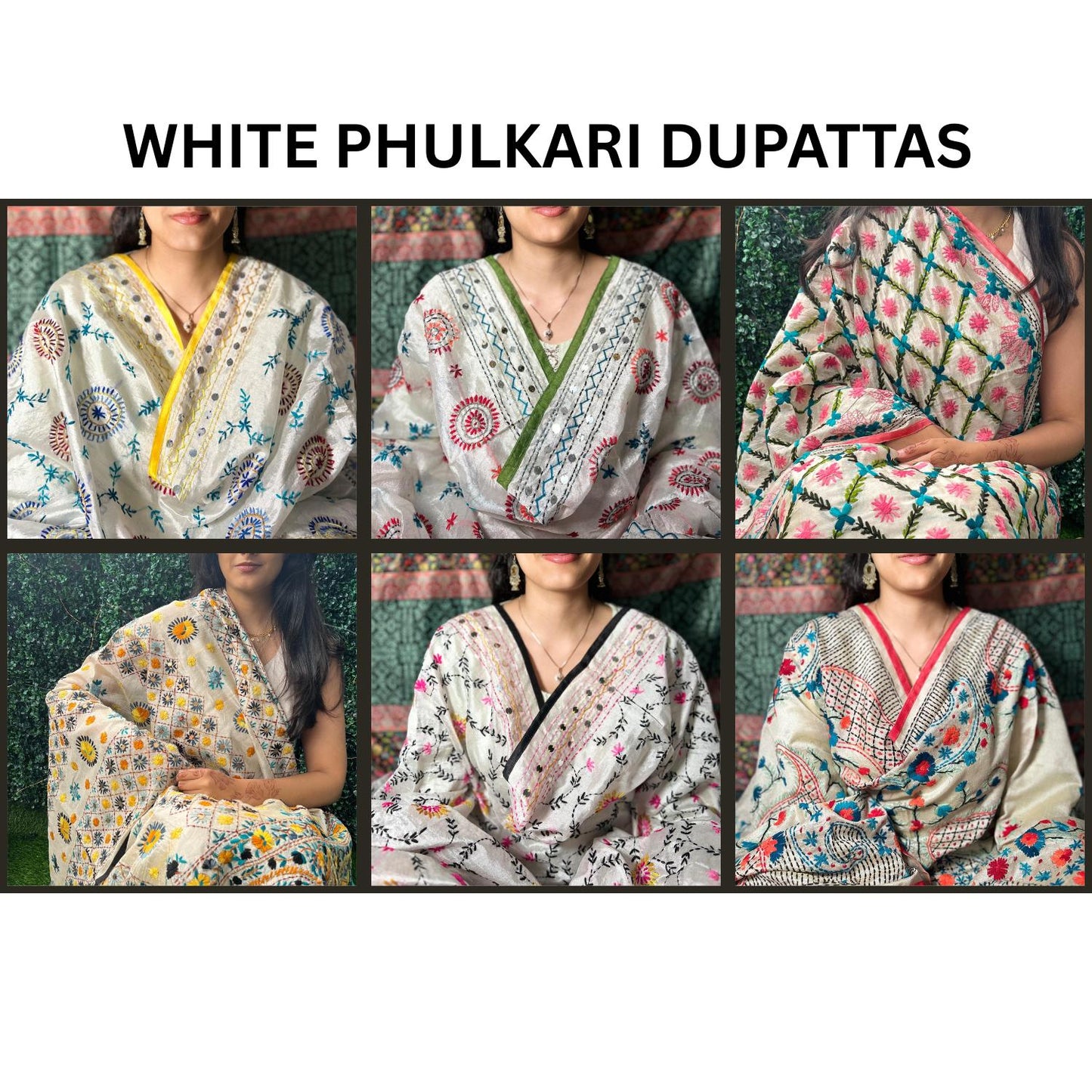 Phulkari Dupatta  Hand-Embroidered Chanderi Silk 2.1m x 1m